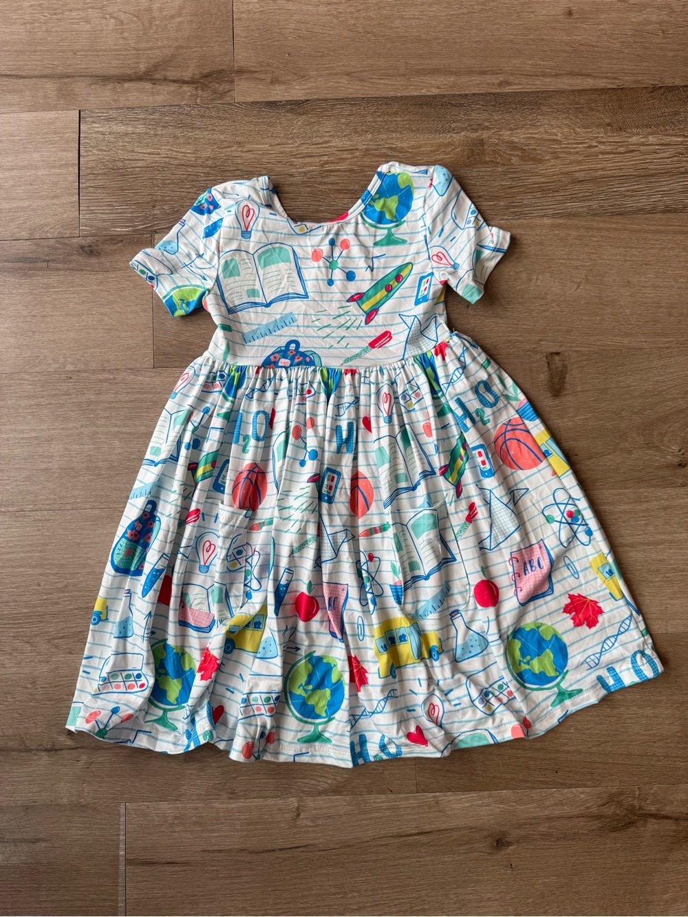 Mila and Rose Girls' White School-Themed Short Sleeve Dress Size 5/6
